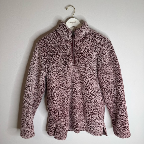 Love Tree | Cozy Maroon Sherpa/Teddy Quarter - Zip Pullover | Size Large - Picture 2 of 7